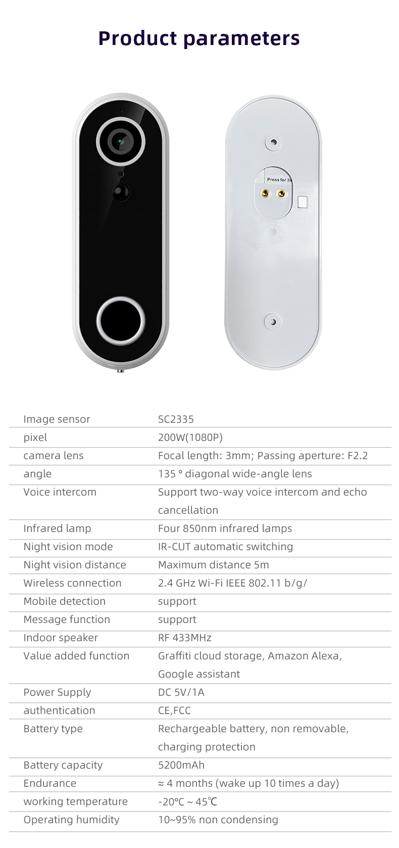Smart Wi-fi Visual Doorbell H4